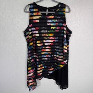 Calessa Top Womens 1X Floral Tank Lace Mix Tunic Blouse Art to Wear Artsy Blouse
